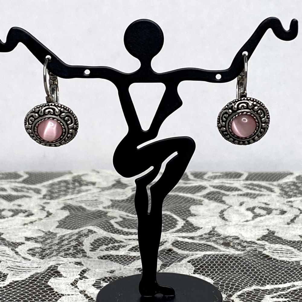 Vintage Marcasite Earrings with Pink Stone